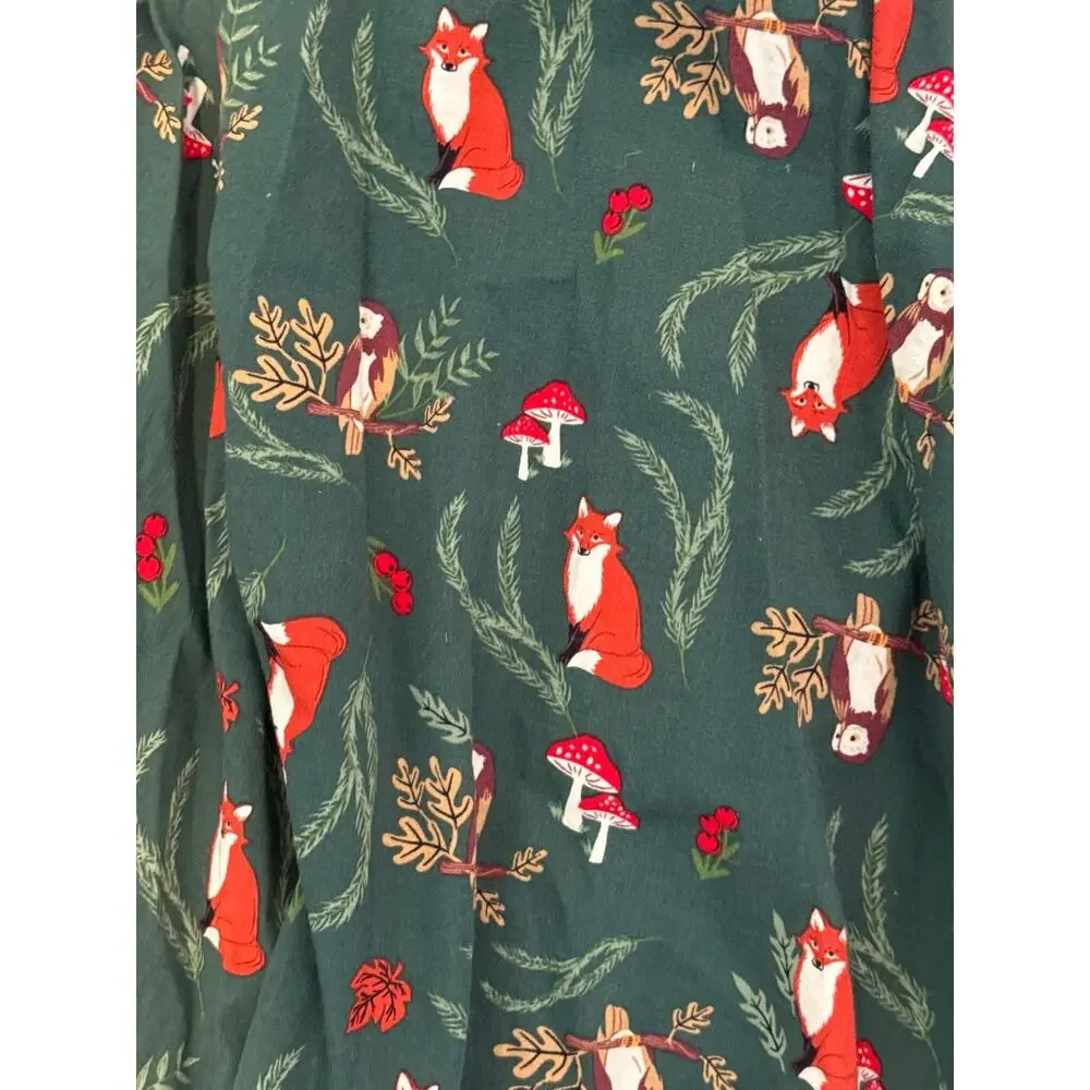 Collectif Vintage Fox Mushroom Overall Dress Sz Large Green Forest Fairy Jumper - Picture 5 of 7